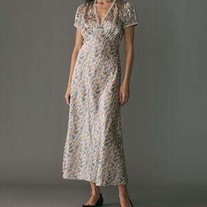 Doen Silk Floral V-Neck Maxi Dress